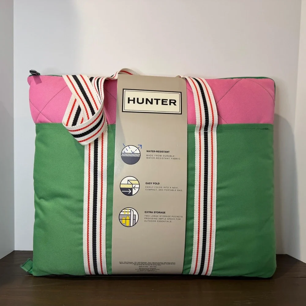 Hunter Water-Resistant Outdoor Blanket Picnic Tote Pink Green 60x70 New